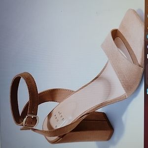 A New Day Light Beige Sal 4" Heel sandal Square toe faux suede adjustable NEW